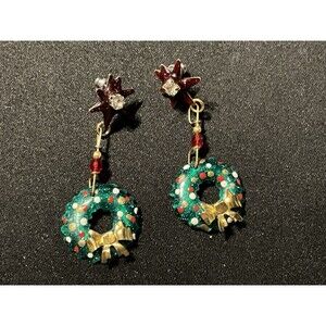 Lunch At The Ritz Pierced Wreath Earrings W/ Rhinestones, Enamel